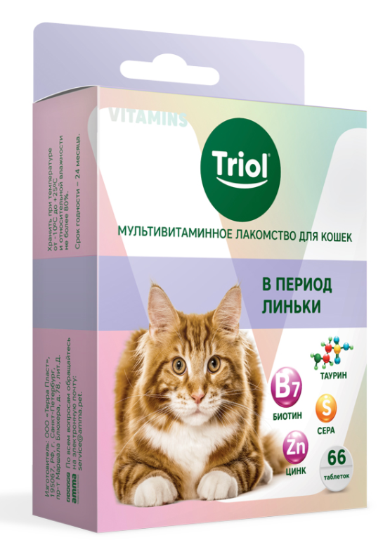 Мультивитаминное лакомство для кошек "В период линьки", 33г, Triol
