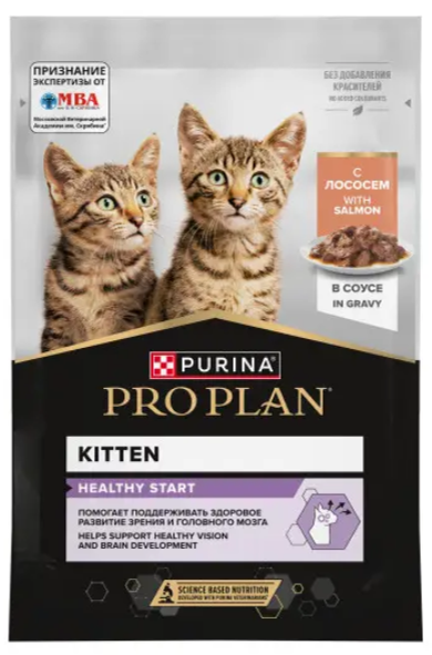 Влажный корм Purina Pro Plan кусочки в соусе для КОТЯТ с лососем 85 г