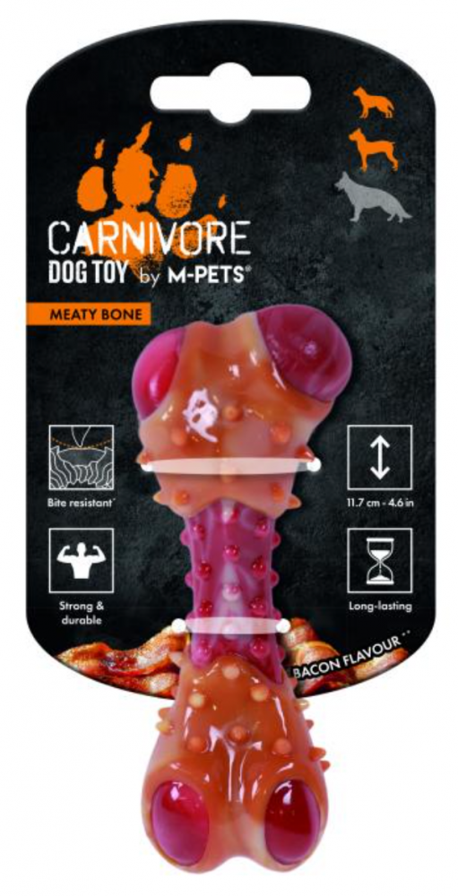 Игрушка для собак Карнивор кость, вкус бекона, красная, MPets