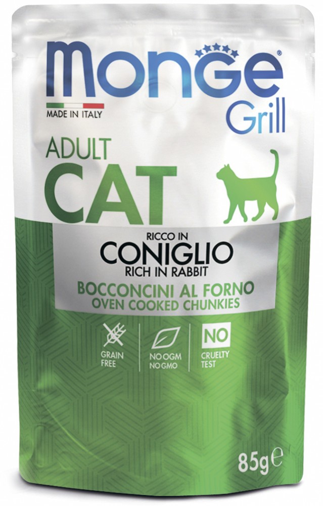 Влажный корм Monge Cat Grill Pouch паучи для взрослых кошек итальянский кролик 85г