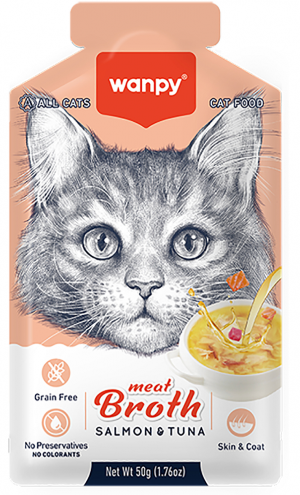 Консерва Вампи кет Паучи Бульон с лососем и тунцом для кошек: БУЛЬОН 50 г