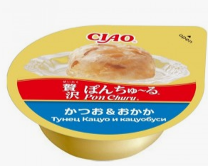 Лакомство Inaba Ciao Pon Churu для кошек, суфле, тунец кацуо и кацуобуси, 35 г