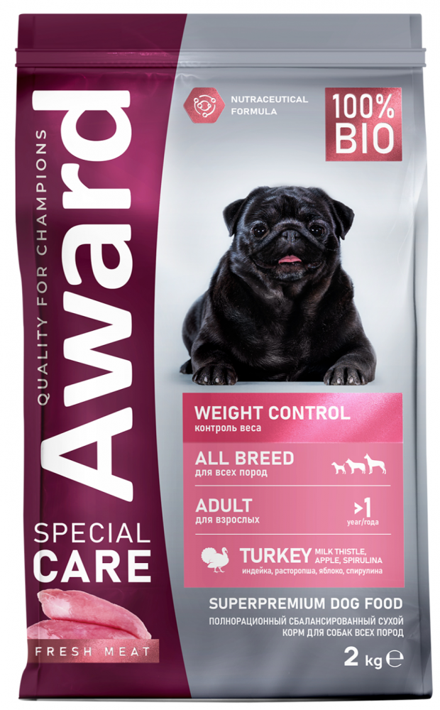 Сухой корм AWARD SPECIAL CARE Weight Control для взрослых собак всех пород для контроля веса со свежим мясом индейки