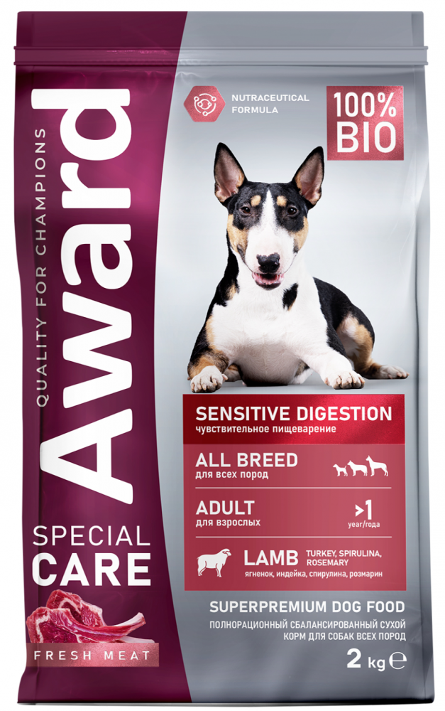 Сухой корм AWARD SPECIAL CARE Sensitive Digestion для взрослых собак всех пород с чувствительным пищеварением со свежим мясом ягненка