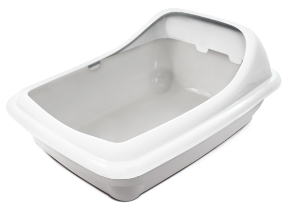 Туалет для кошек прямоугольный с ассиметричным бортом "Волна", серый/белый, 455*350*200мм