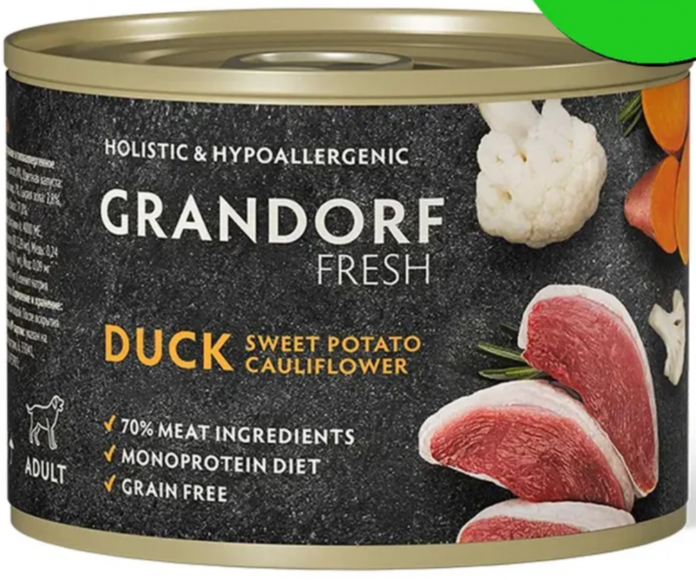 Консервы для собак Grandorf Fresh Паштет из утки с бататом и цветной капустой 200 г
