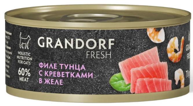 Консервы для кошек GRANDORF FRESH Филе тунца с креветками в желе 70 г
