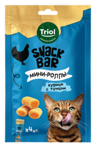 Лакомство для кошек "Мини-роллы с начинкой из курицы с тунцом", 40г, серия SNACK BAR, Triol