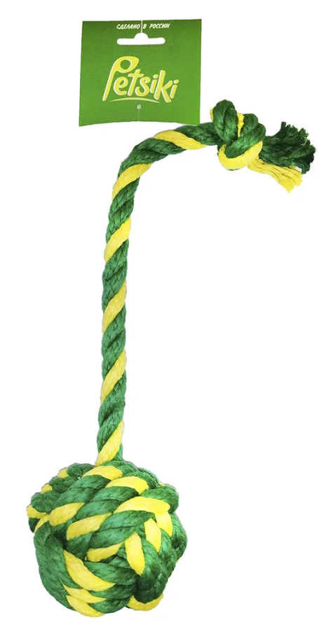 Игрушка для животных Мяч канатный Petsiki Петсики средний (желтый-зеленый-зеленый) канат для собак