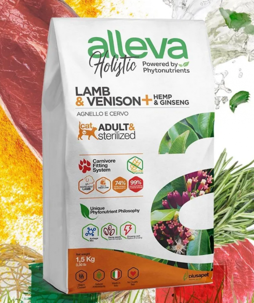 Корм Alleva Holistic Cat Adult Lamb &amp; Venison для кошек, ягненок, оленина, конопля и женьшень