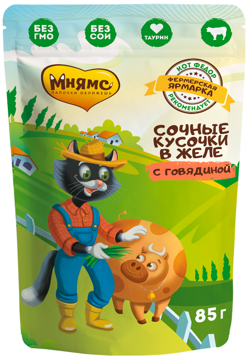 Мнямс ПАУЧ Ферма кота Фёдора говядина: ЖЕЛЕ 85 г для кошек