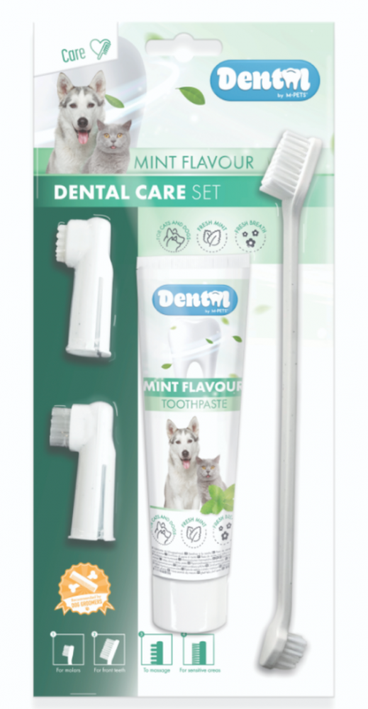 M-PETS Набор для ухода за зубами собак (паста 100 мл, щётка, напальчники) со вкусом мяты