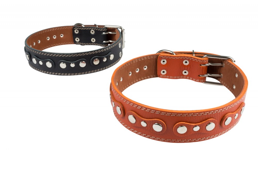 Ошейник №45 1 слой с подкладом с металлофурнитурой. Цвет в ассортименте