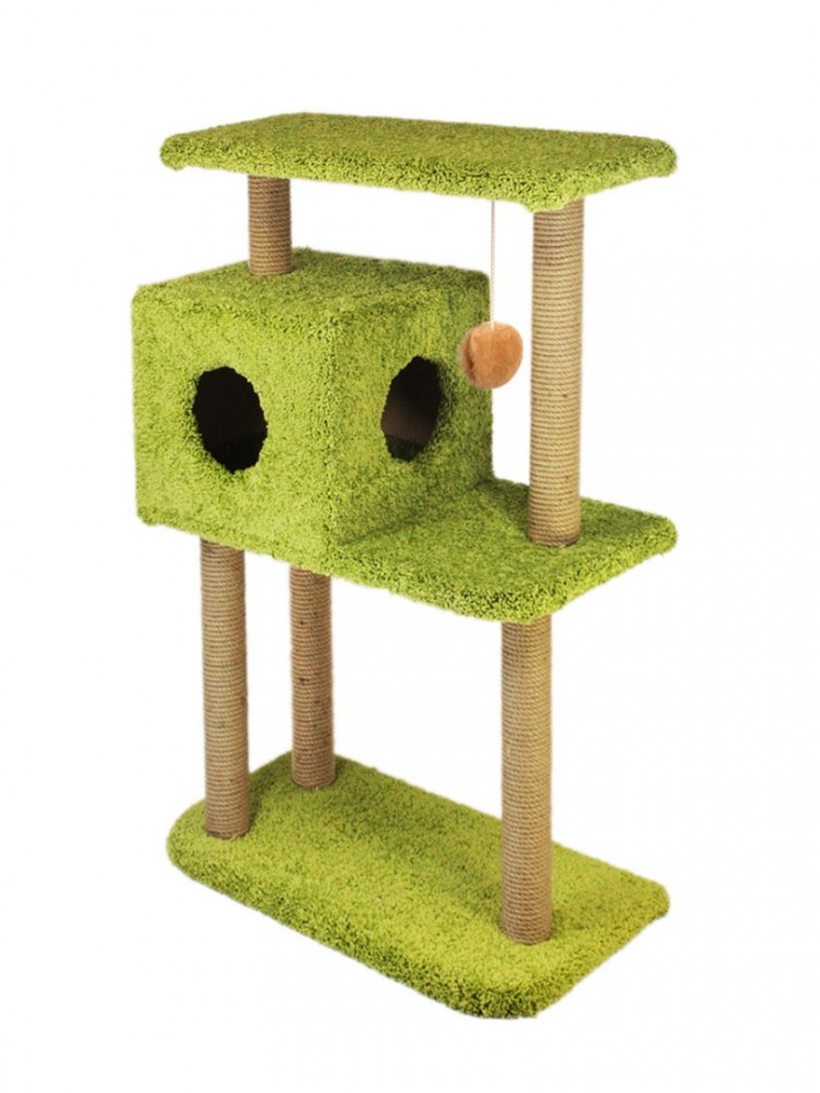 Когтеточка для кошек Меридиан &laquo;Квадратный трехэтажный с полкой&raquo;, ковролин ,650х360х1050