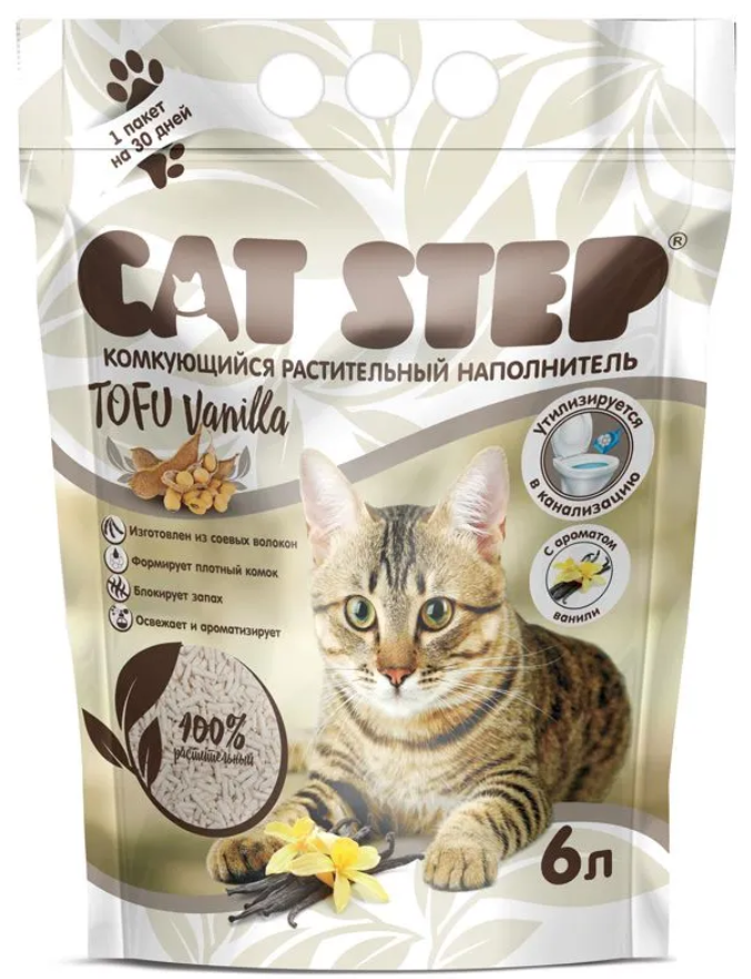 Наполнитель для кошек Cat Step Tofu Vanilla растительный комкующийся 6 л -2,8 кг