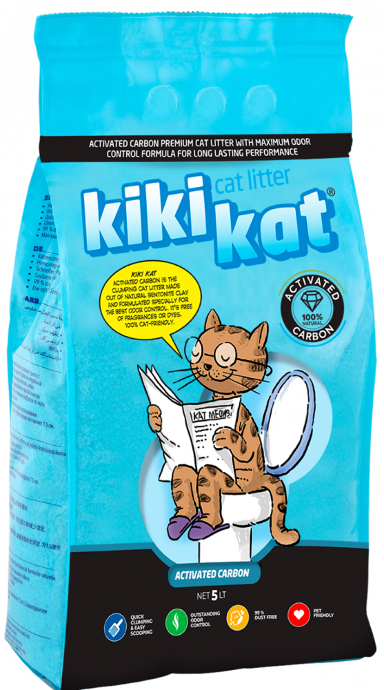 Бентонитовый наполнитель для кошачьего туалета KikiKat супербелый комкующийся, с активированным углем 5 л