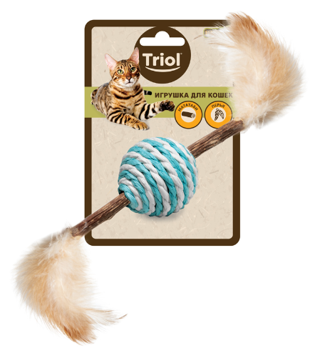 Игрушка для кошек из мататаби &quot;Шарик полосатый&quot;, d40/220мм, серия NATURAL, Triol