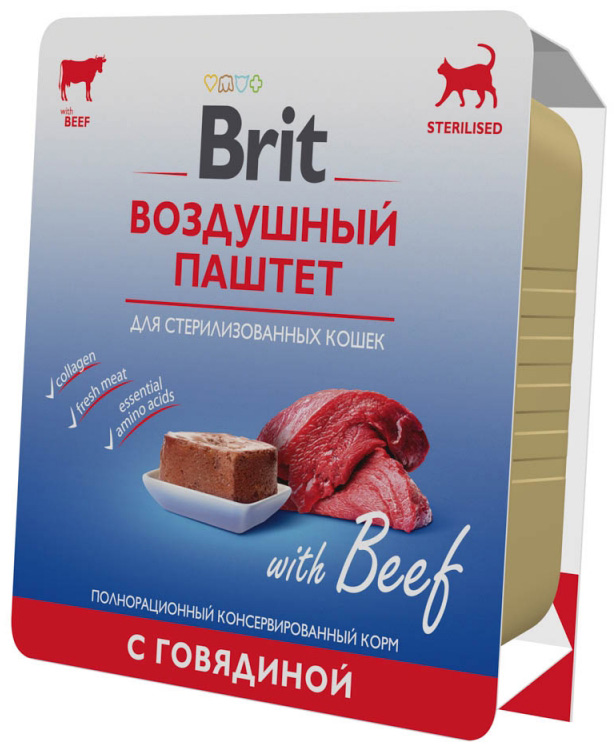 Корм Brit Sterilised Beef (паштет) для стерилизованных кошек, с говядиной, 100 г
