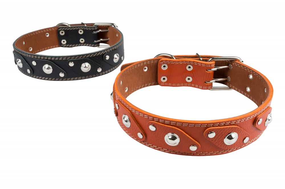 Ошейник №45 1 слой с подкладом украшенный. Цвет в ассортименте