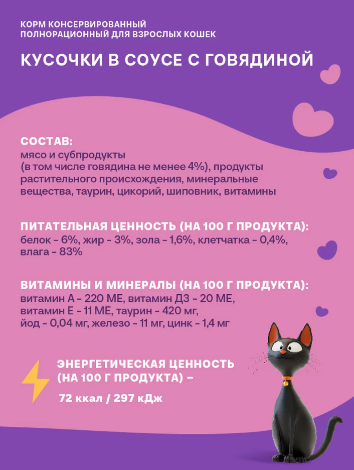 Консерва Хаппи Лаппи Говядина (пауч) для кошек 75 г: СОУС