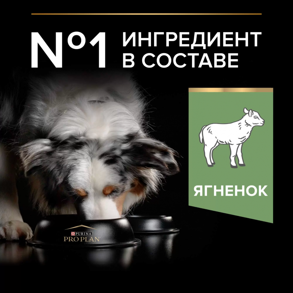 Корм Purina Pro Plan для взрослых собак средних пород с чувствительным пищеварением с ягненком и рис
