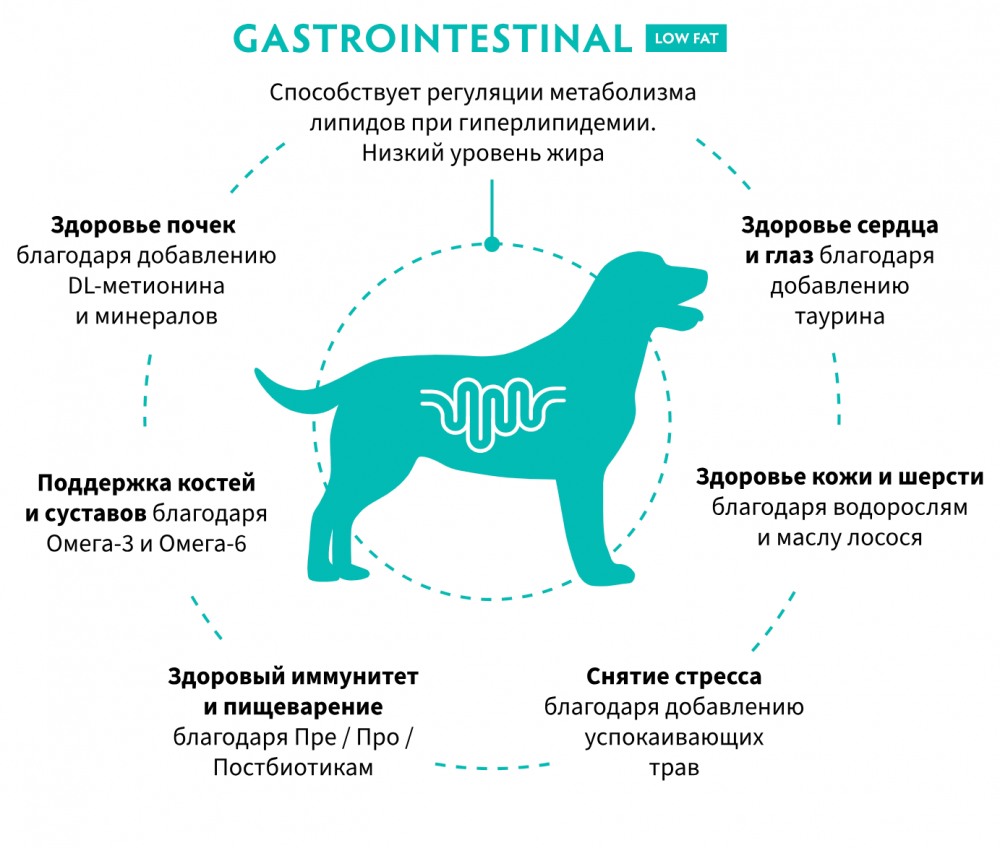 Корм Grandorf VET GASTROINTESTINAL LOW FAT способствующий регуляции метаболизма липидов при гиперлипидемии для собак