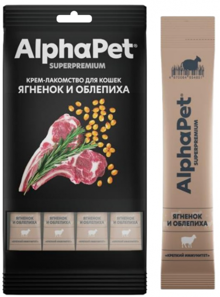 Крем-лакомство AlphaPet Superpremium ягненок и облепиха для кошек 48 г