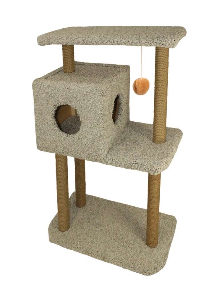 Когтеточка для кошек Меридиан &laquo;Квадратный трехэтажный с полкой&raquo;, ковролин ,650х360х1050