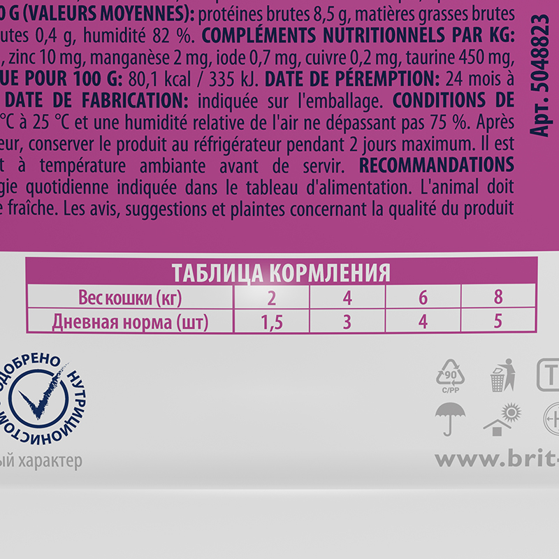 Brit Premium Пауч для взрослых кошек цыпленок и индейка в соусе 85 г