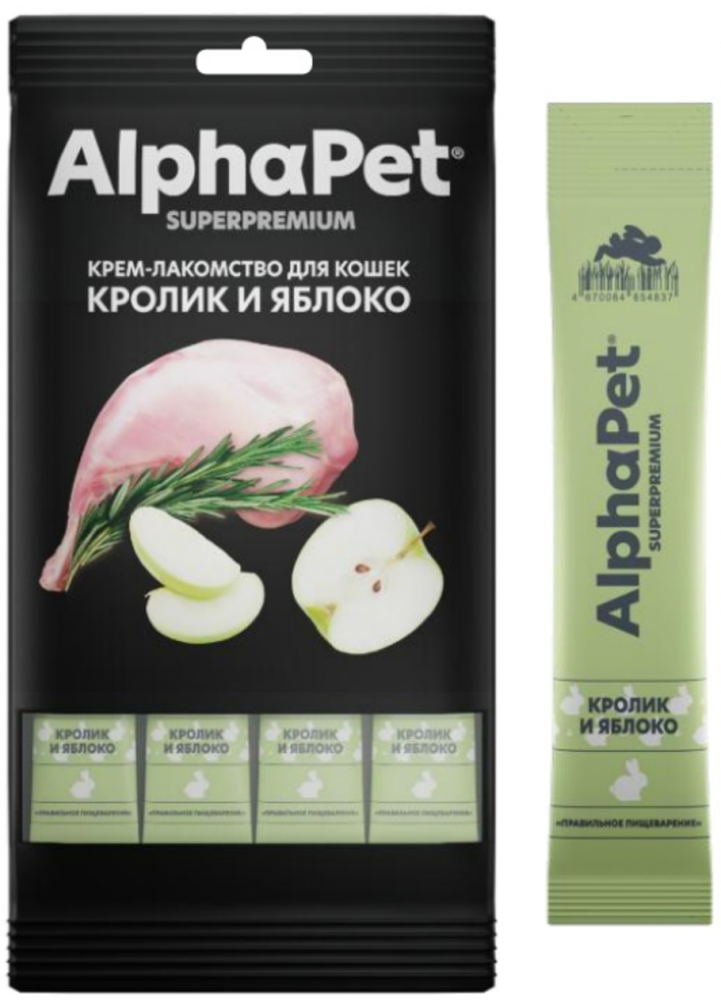 Крем-лакомство AlphaPet Superpremium кролик и яблоко для кошек 48 г