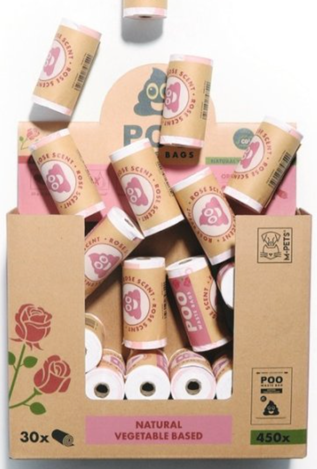 M-PETS Пакеты гигиенические для выгула собак ЭКО, запах Роза, цвет белый, 1 шт/ 15 пакетов