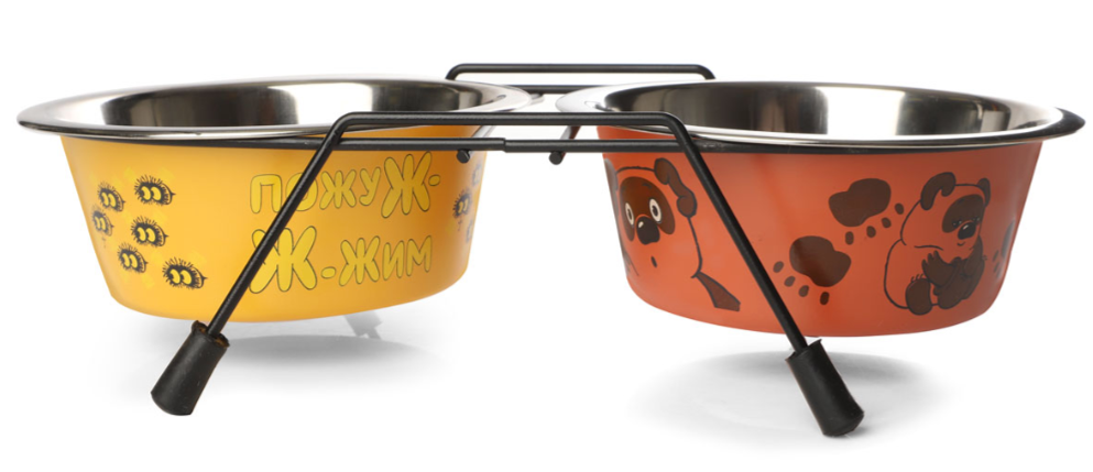 Triol СОЮЗМУЛЬТФИЛЬМ Миска для животных металлическая двойная на подставке "Пожужжим", 2*0.75л