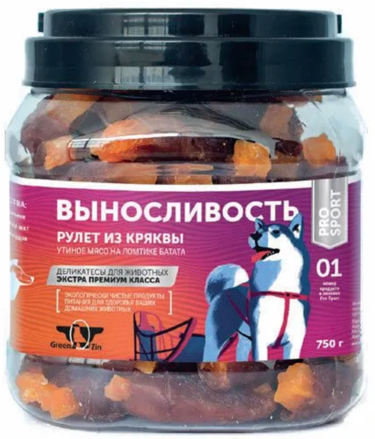 Лакомство Green Qzin для собак Выносливость Сушеное утиное мясо на ломтике батата 750 г