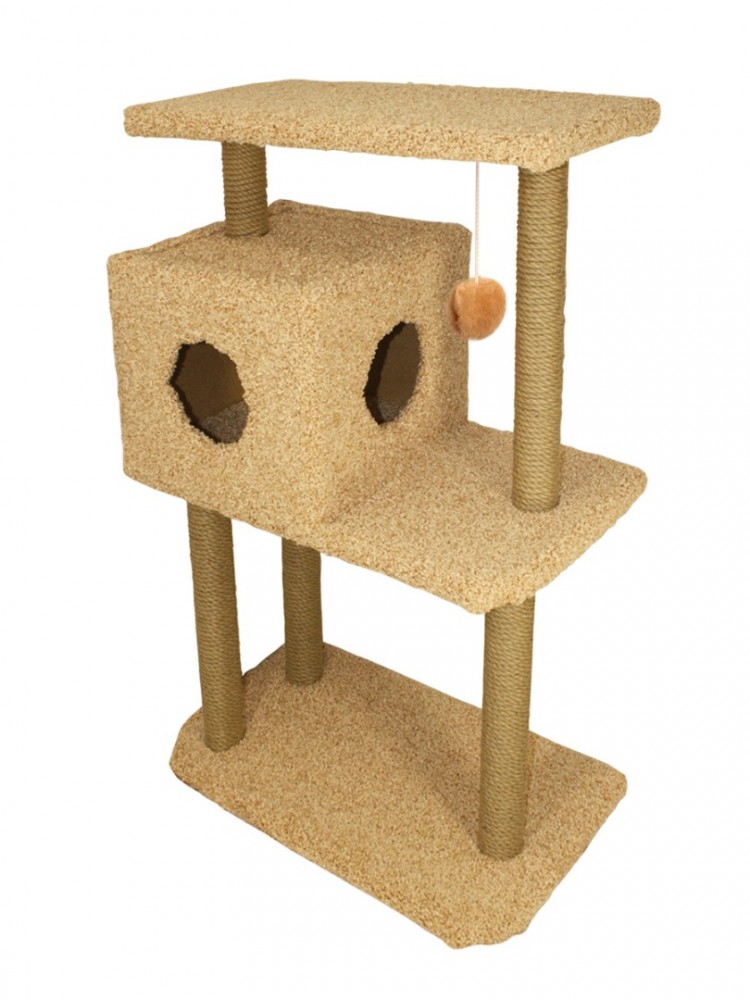 Когтеточка для кошек Меридиан &laquo;Квадратный трехэтажный с полкой&raquo;, ковролин ,650х360х1050