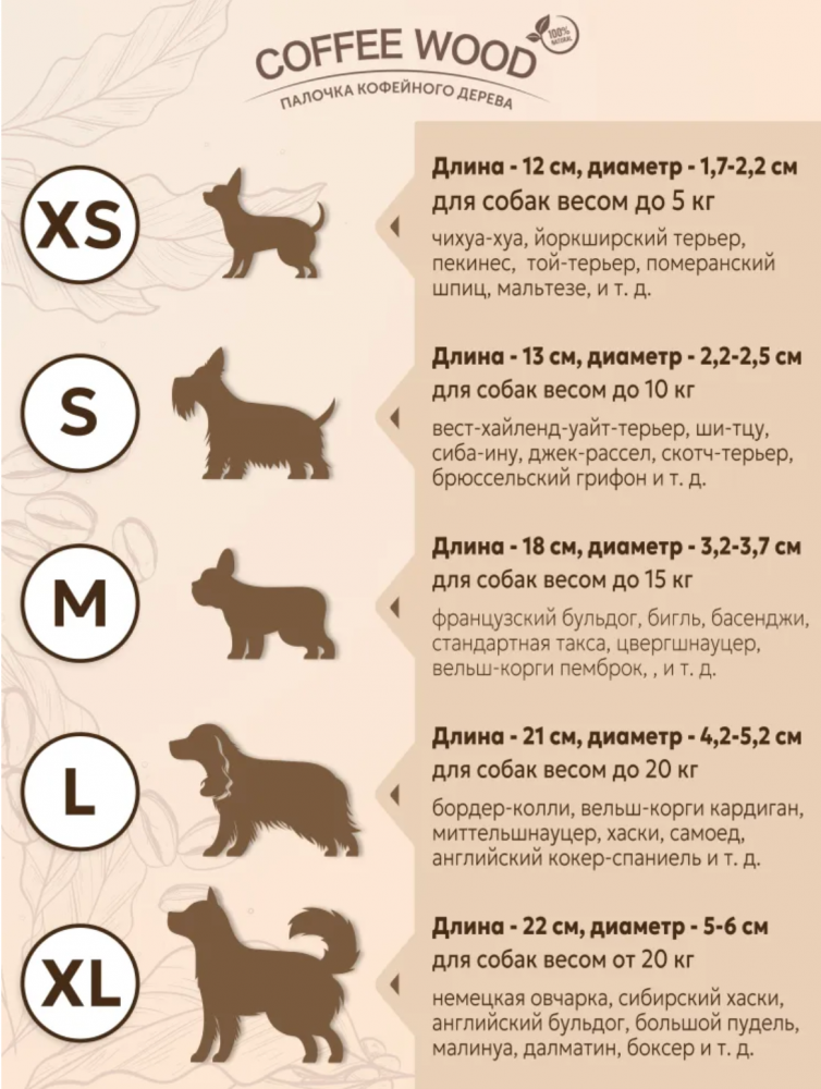 Палочка кофейного дерева Coffee Wood M 18 см / Жевательное лакомство для чистки и здоровья зубов