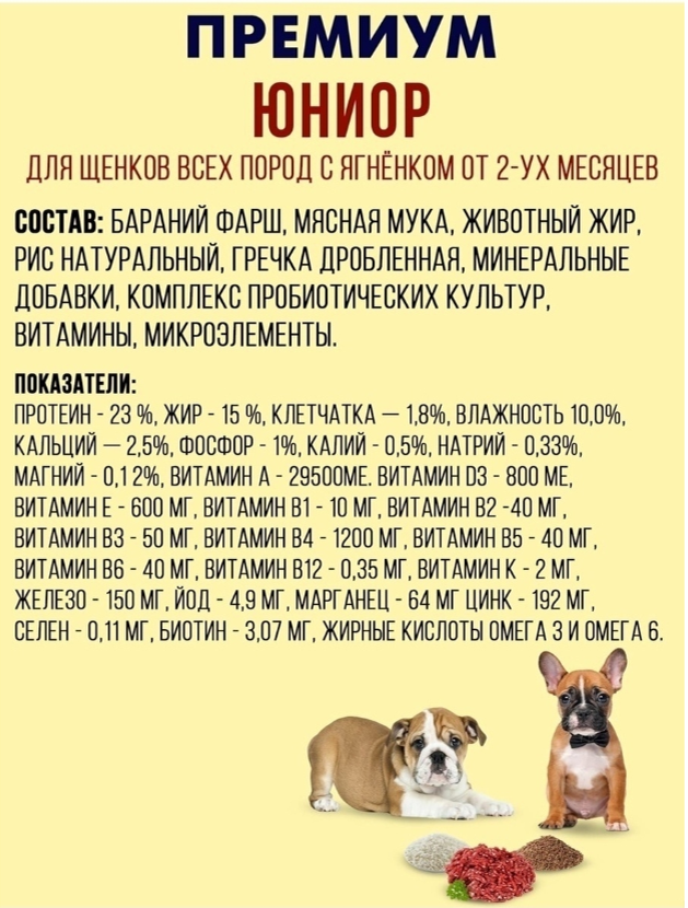 Корм Империал Юниор Ягненок+рубец для ЩЕНКОВ всех пород для собак 10 кг