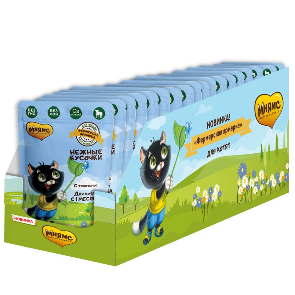 Мнямс ПАУЧ Ферма кота Фёдора КОТЯТА телятина: ЖЕЛЕ 85 г для кошек