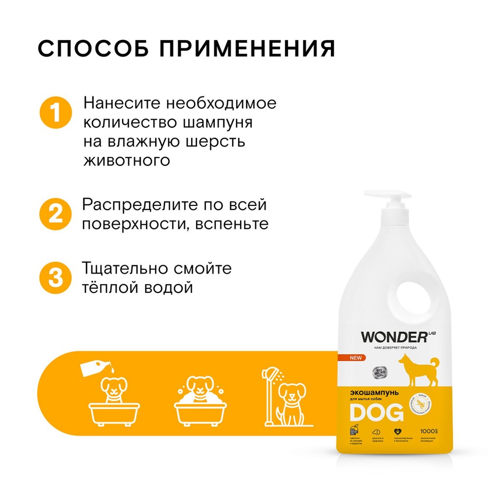 Гипоаллергенный ЭКО шампунь для собак WONDER Lab 1 л