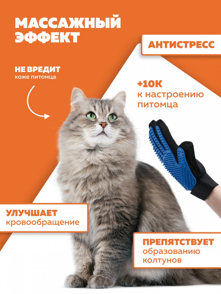 Перчатка для вычесывания шерсти ПРАВАЯ (259 шипов) 23х15